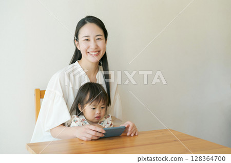 Parent and child seeing smartphone 128364700