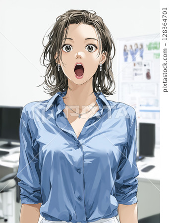 Illustration material of a businesswoman surprised with her mouth open 128364701