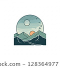 Mountain Landscape with Moon and Rising Sun 128364977