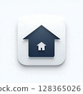 A stylized dark blue house icon within a white rounded square containing a smaller white house 128365026
