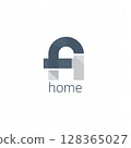Minimalist logo design featuring a stylized letter "A" forming a house shape, with the word "home"  128365027