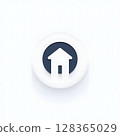 featuring a simple house shape with a pointed roof against a dark background. 128365029