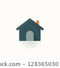 minimalist house icon with a dark teal roof, light green door, and orange chimney 128365030