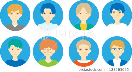 Various male face illustration icon set 128365635
