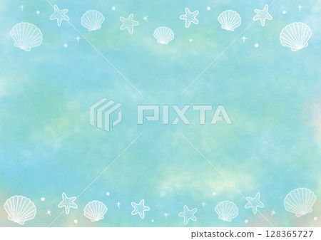 Shell line watercolor background blue horizontal 128365727