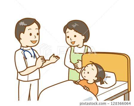 Child hospitalization: The doctor in charge explains the illness Child hospitalization: The doctor in charge explains the illness 128366064