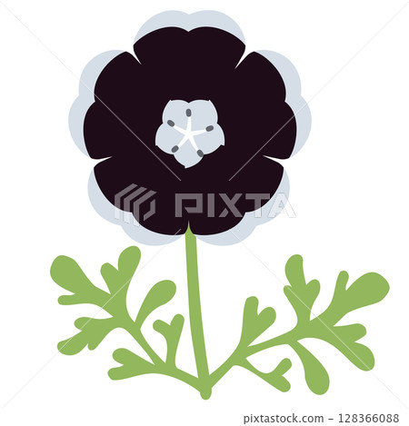 簡單而扁平的黑色 Nemophila 便士黑色和葉子 簡單而扁平的黑色 Nemophila 便士黑色和葉子 128366088