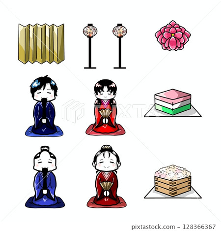 A hand-drawn illustration with the theme of Hinamatsuri. Can be used for POP. A hand-drawn illustration with the theme of Hinamatsuri. Can be used for POP. 128366367