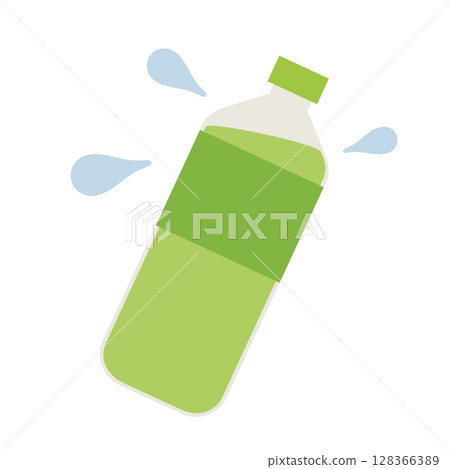 A plastic bottle of summery tea with splashes of water 128366389