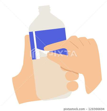 用手撕下塑膠瓶上的標籤 128366694