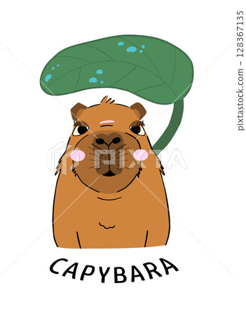 capybara cute cartoon vector illustration featuring furry animal under a green leaf in rainy forest setting with calm mood capybara cute cartoon vector illustration featuring furry animal under a green leaf in rainy forest setting with calm mood 128367135