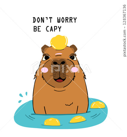 capybara yuzu orange vector drawing featuring adorable animal in calm spa setting with fruit and swamp design elements 128367136