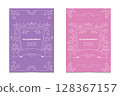 Simple frame, plant line art, gift card design, purple, pink 128367157