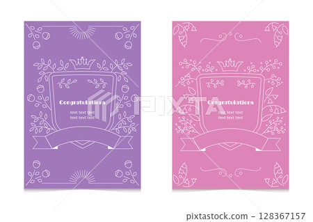 Simple frame, plant line art, gift card design, purple, pink Simple frame, plant line art, gift card design, purple, pink 128367157