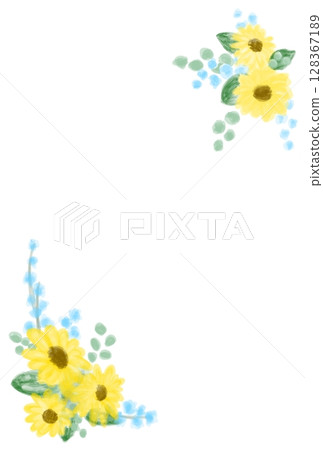 夏季可愛向日葵裝飾框架插圖 夏季可愛向日葵裝飾框架插圖 128367189