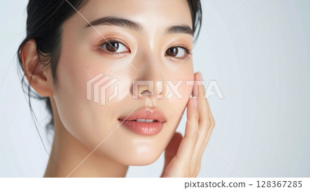 Young woman holding her hands to her face 128367285