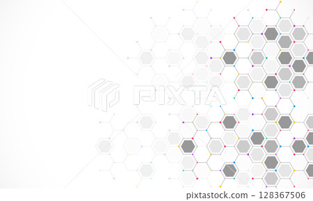 Genetic engineering and molecular structure, hexagon DNA network, science chemical and biotechnology concept, innovation technology, healthcare, and medicine design. Genetic engineering and molecular structure, hexagon DNA network, science chemical and biotechnology concept, innovation technology, healthcare, and medicine design. 128367506