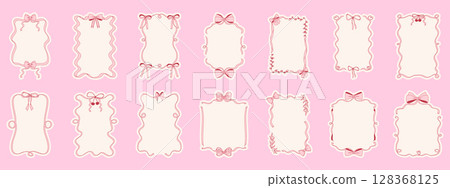 Hand drawn coquette bow borders collection. Cute pink ribbon frames set. Hand drawn coquette bow borders collection. Cute pink ribbon frames set. 128368125