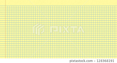 Yellow notebook sheet with grid and ruled line designs. Checkered legal pad paper for school and office use. Yellow notebook sheet with grid and ruled line designs. Checkered legal pad paper for school and office use. 128368191