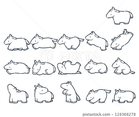 Set of cute mini horses_Line drawing 128368278