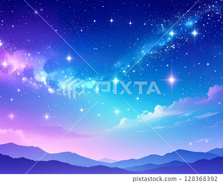 夢幻般的星空和山脈輪廓 128368392