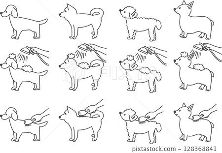Various dog poses Line drawings 128368841