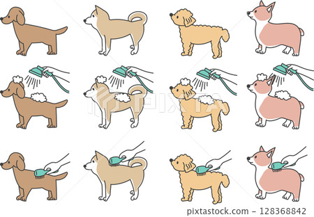 各種狗狗姿勢線條畫 128368842