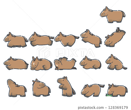Cute mini horse illustration set Cute mini horse illustration set 128369179