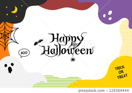 流行可愛的鬼萬聖節背景框架 128369444