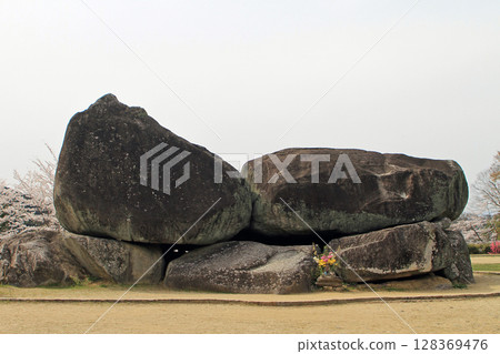 The back side of Ishibutai Tomb with cherry blossoms in full bloom The back side of Ishibutai Tomb with cherry blossoms in full bloom 128369476
