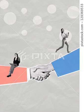 Dynamic Contemporary Art Collage Depicting Business Concepts with Modern Design Elements and Abstract Background Dynamic Contemporary Art Collage Depicting Business Concepts with Modern Design Elements and Abstract Background 128369533