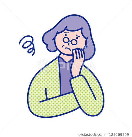 Illustration of a senior woman's upper body feeling uneasy 128369809