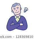 Illustration of a senior man's upper body feeling uneasy 128369810