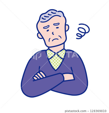 Illustration of a senior man's upper body feeling uneasy Illustration of a senior man's upper body feeling uneasy 128369810