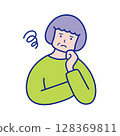 Illustration of a senior woman's upper body feeling uneasy 128369811