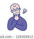 Illustration of a senior man's upper body feeling uneasy 128369812