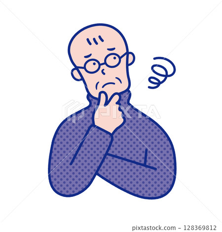 Illustration of a senior man's upper body feeling uneasy Illustration of a senior man's upper body feeling uneasy 128369812