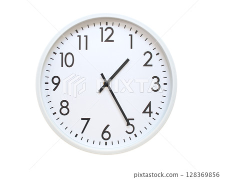 Wall clock showing 01:25 or 13:25. minimalist analog wall clock. suitable for time concept, deadline, schedule, or time zone visuals. 128369856