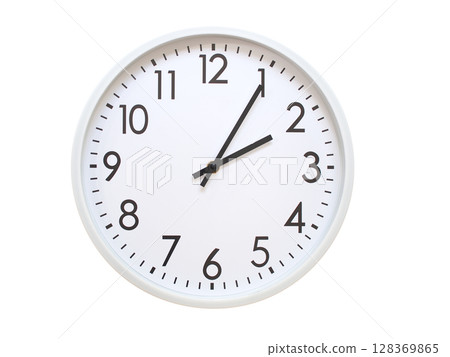 Wall clock showing 02:05 or 14:05. minimalist analog wall clock. suitable for time concept, deadline, schedule, or time zone visuals. 128369865