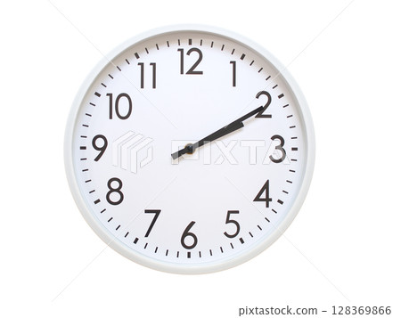 Wall clock showing 02:10 or 14:10. minimalist analog wall clock. suitable for time concept, deadline, schedule, or time zone visuals. 128369866