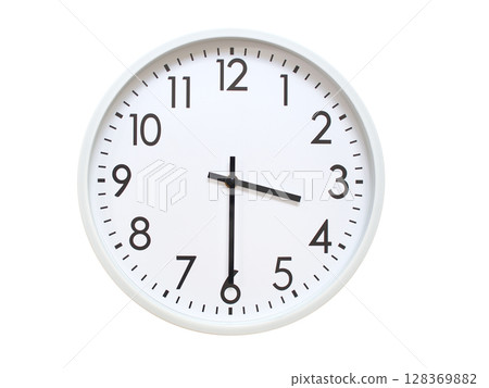 Wall clock showing 03:30 or 15:30. minimalist analog wall clock. suitable for time concept, deadline, schedule, or time zone visuals. 128369882