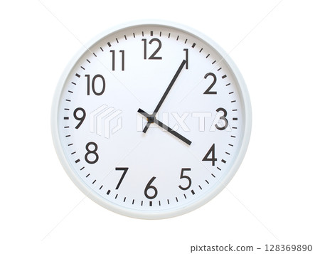 Wall clock showing 04:05 or 16:05. minimalist analog wall clock. suitable for time concept, deadline, schedule, or time zone visuals. 128369890