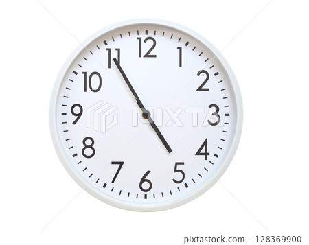 Wall clock showing 04:55 or 16:55. minimalist analog wall clock. suitable for time concept, deadline, schedule, or time zone visuals. 128369900