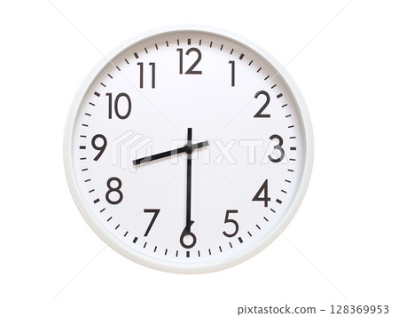 Wall clock showing 08:30 or 20:30. minimalist analog wall clock. suitable for time concept, deadline, schedule, or time zone visuals. 128369953