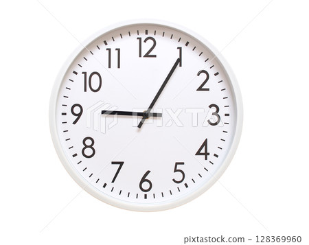 Wall clock showing 09:05 or 21:05. minimalist analog wall clock. suitable for time concept, deadline, schedule, or time zone visuals. 128369960