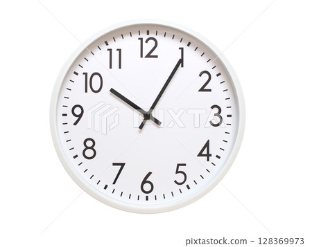 Wall clock showing 10:05 or 22:05. minimalist analog wall clock. suitable for time concept, deadline, schedule, or time zone visuals. Wall clock showing 10:05 or 22:05. minimalist analog wall clock. suitable for time concept, deadline, schedule, or time zone visuals. 128369973