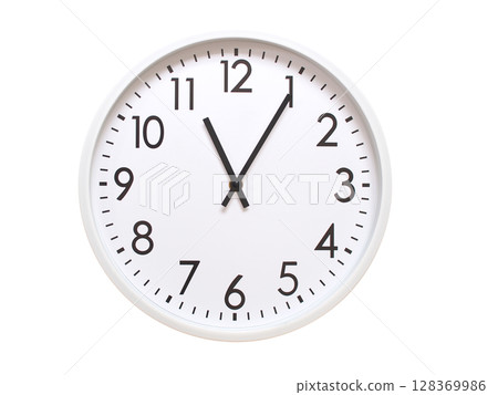 Wall clock showing 11:05 or 23:05. minimalist analog wall clock. suitable for time concept, deadline, schedule, or time zone visuals. 128369986