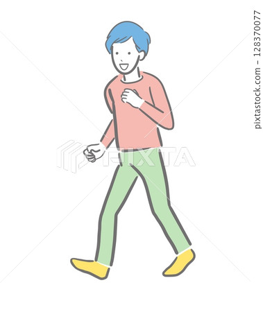 Colored illustration of a man running with a smile Colored illustration of a man running with a smile 128370077
