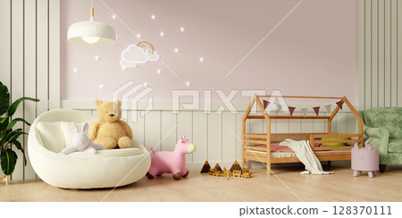 Childhood comfort in a cozy nursery interior design. 3D render illustration 128370111