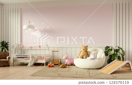 Childhood comfort in a cozy nursery interior design. 3D render illustration 128370119